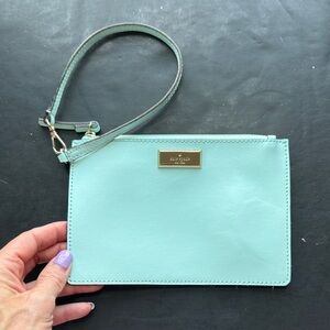 Kate Spade Tiffany Blue Wristlet Wallet Cardholder Gold Zipper Leather Zip Pouch